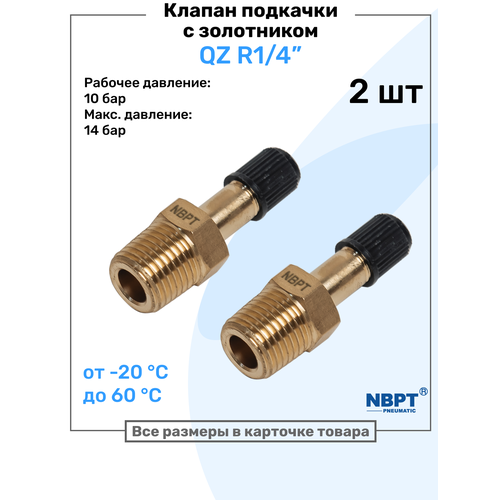 фото Клапан подкачки qz 02 - r1/4", ниппель с золотником, штуцер для подкачки, nbpt, набор 2шт