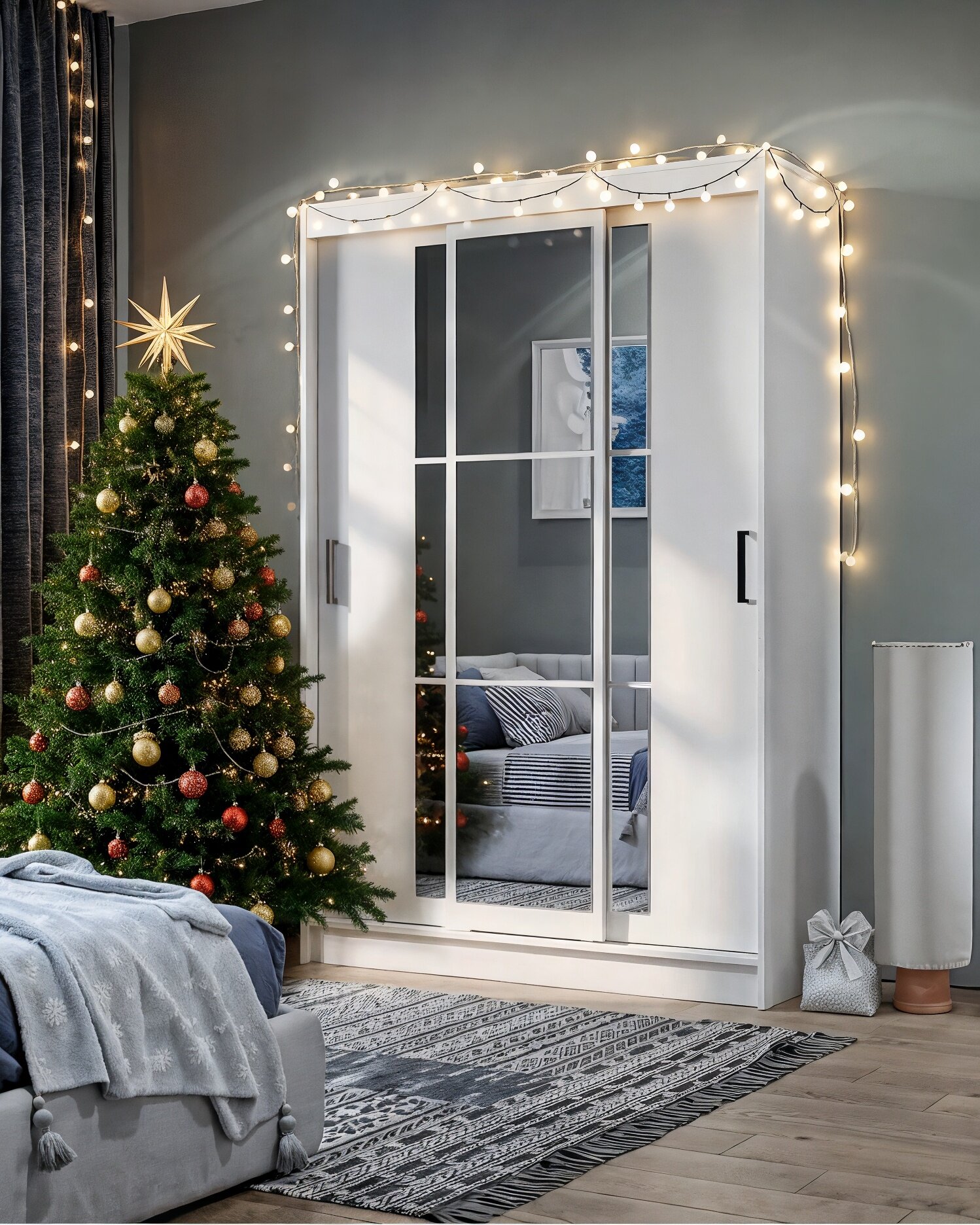 Шкаф-купе Тайм 131 см белый трехстворчатый шкаф с зеркалом для одежды