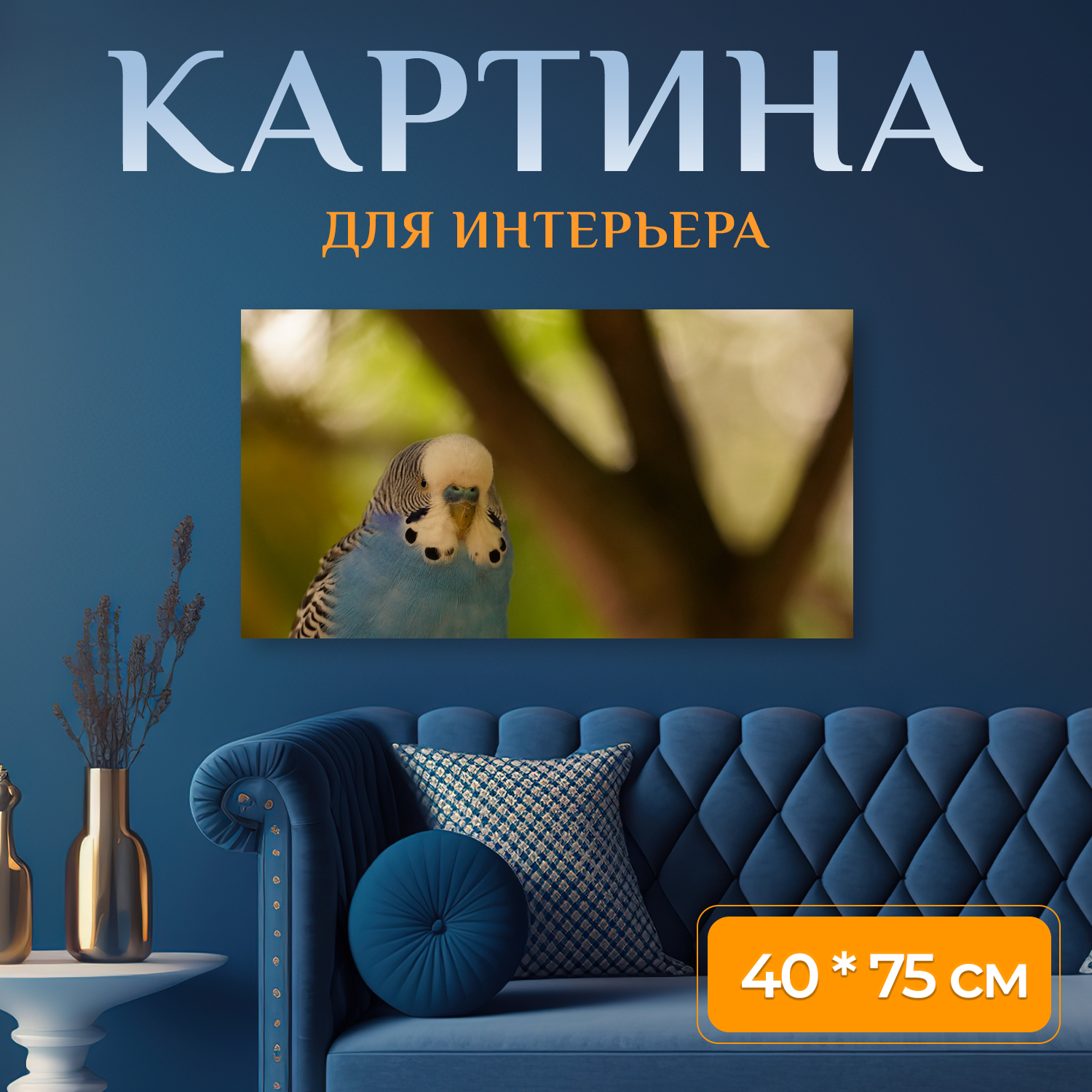 Картина на холсте "Волнистый попугайчик, закрывать, клюв" на подрамнике 75х40 см. для интерьера
