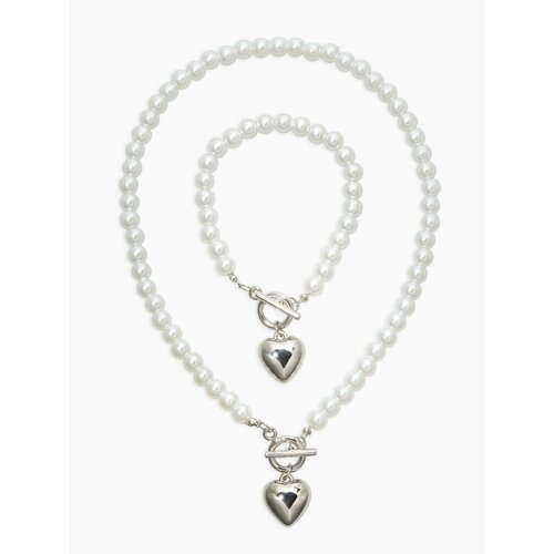 Комплект бижутерии Queen Fair браслет колье жемчуг имитация размер браслета 18 см размер кольецепочки 42 см белый 418₽