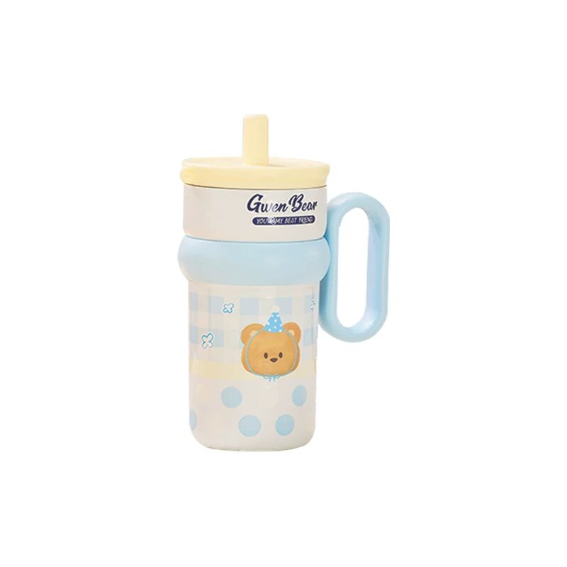 MINISO GWENBEAR Cream Series 304 Настольная кружка с трубочкой 530 мл, милая портативная кружка Синий портативный - 530