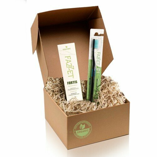 Зубная паста Fazzet Fortis organic с фтором, 122 г + подарок ортодонтическая зубная щётка