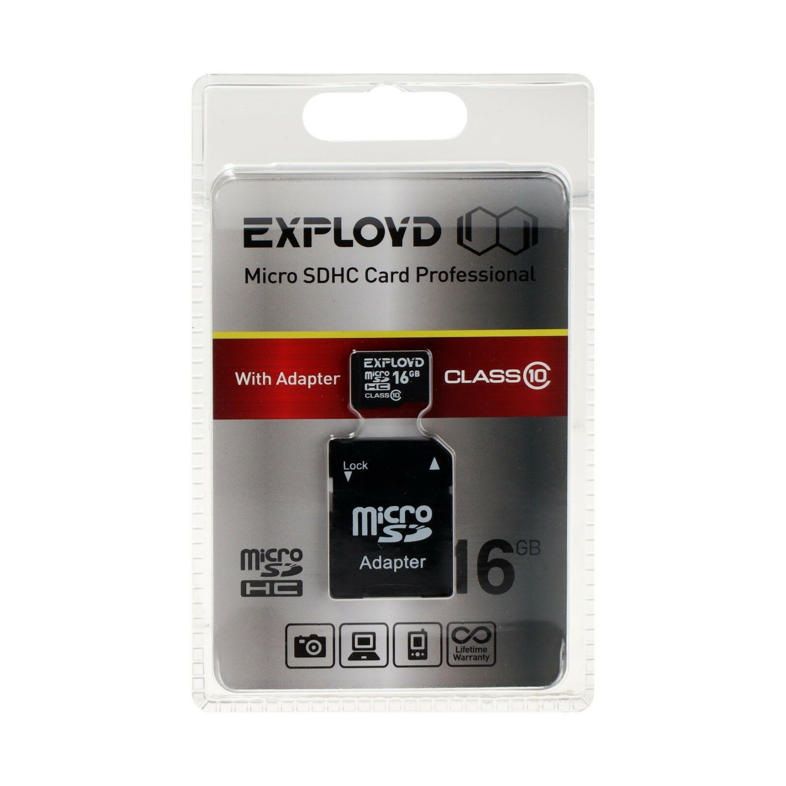 Карта памяти MicroSD, 16 Гб, SDHC, класс 10, с адаптером SD