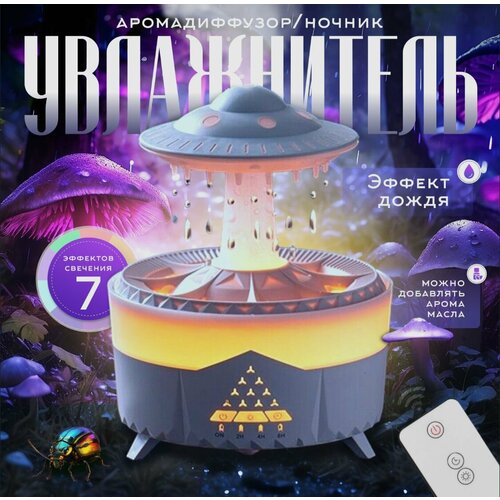 Увлажнитель воздуха НЛО с эффектом дождя и RGB подсветкой очиститель воздуха аромадиффузор ночник 220000₽