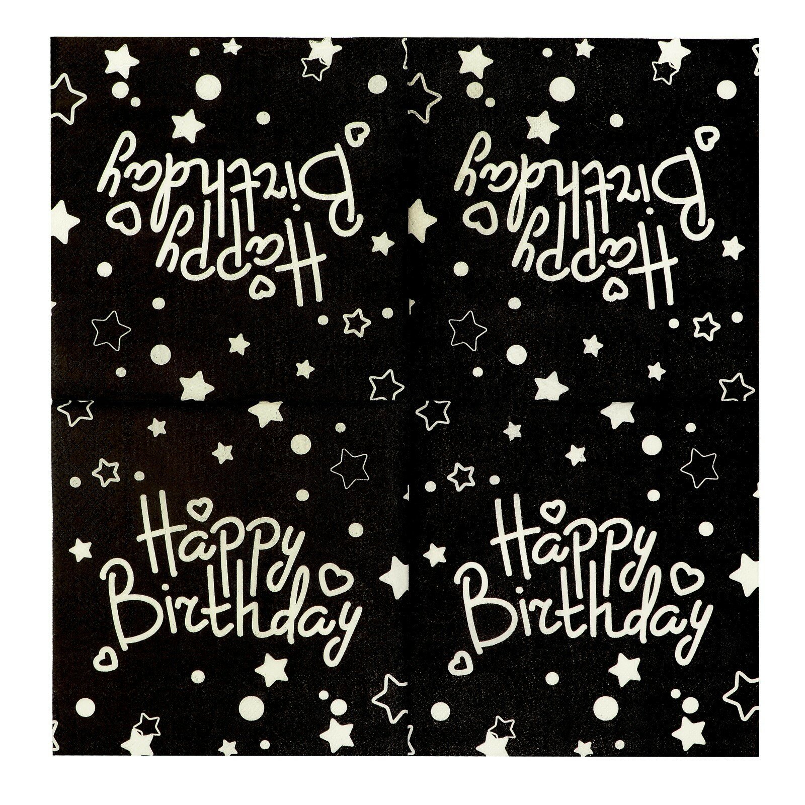 Салфетки бумажные «С Днём Рождения» 33×33 см, набор 20 шт, цвет чёрный