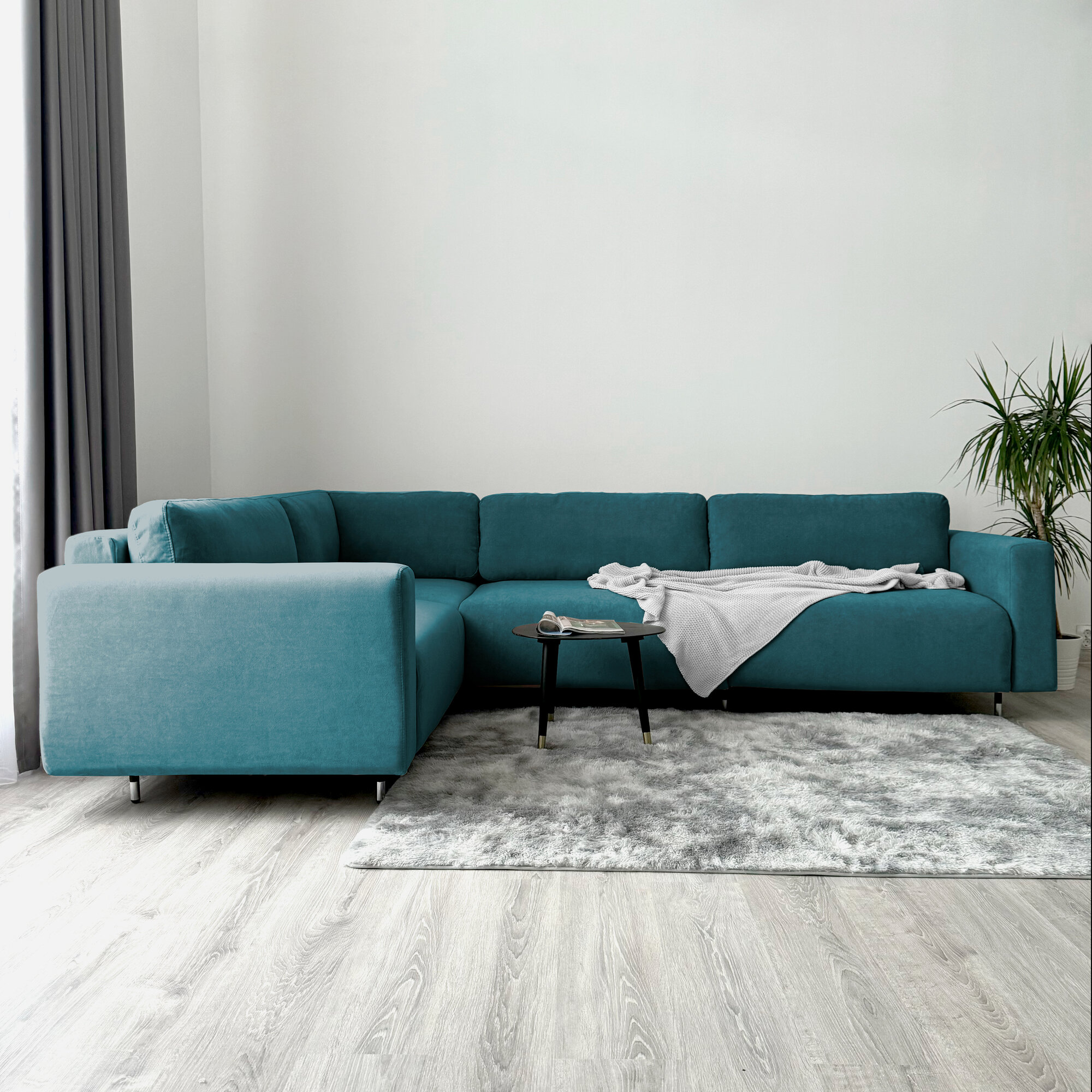 Угловой диван-кровать Redsofa Монблан 310см бирюзовый Teddi. Раскладной диван со съемными чехлами Редсофа, для дома и офиса — фото 1