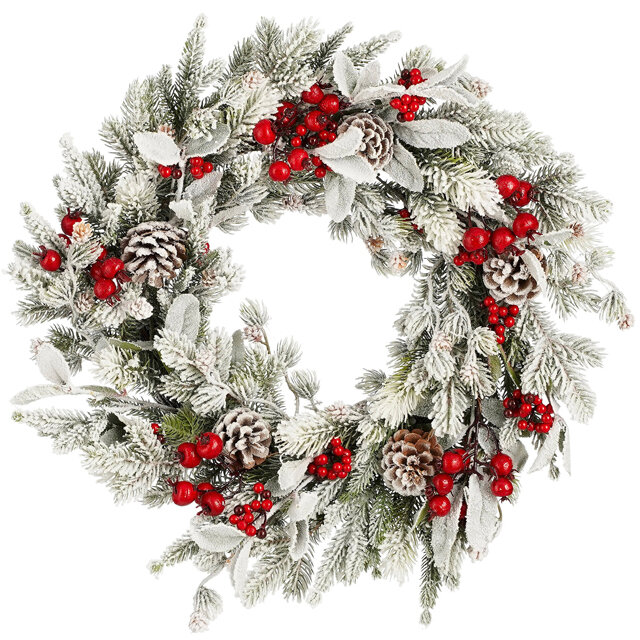 Венок Belfort заснеженный 50 см с шишками и ягодами литая 100%