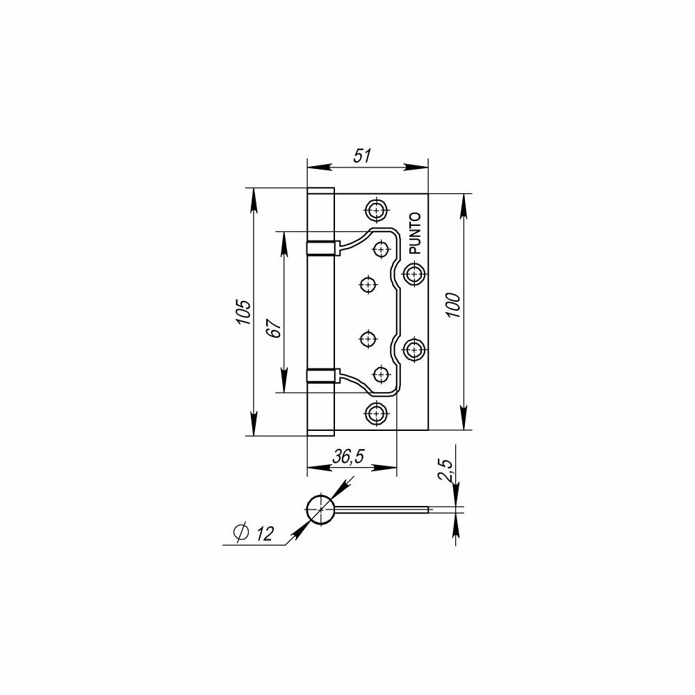 Универсальная петля без врезки PUNTO 200-2B 100x2,5 PN мат. никель 35491, накладная установка, гальваническое покрытие — фото 1
