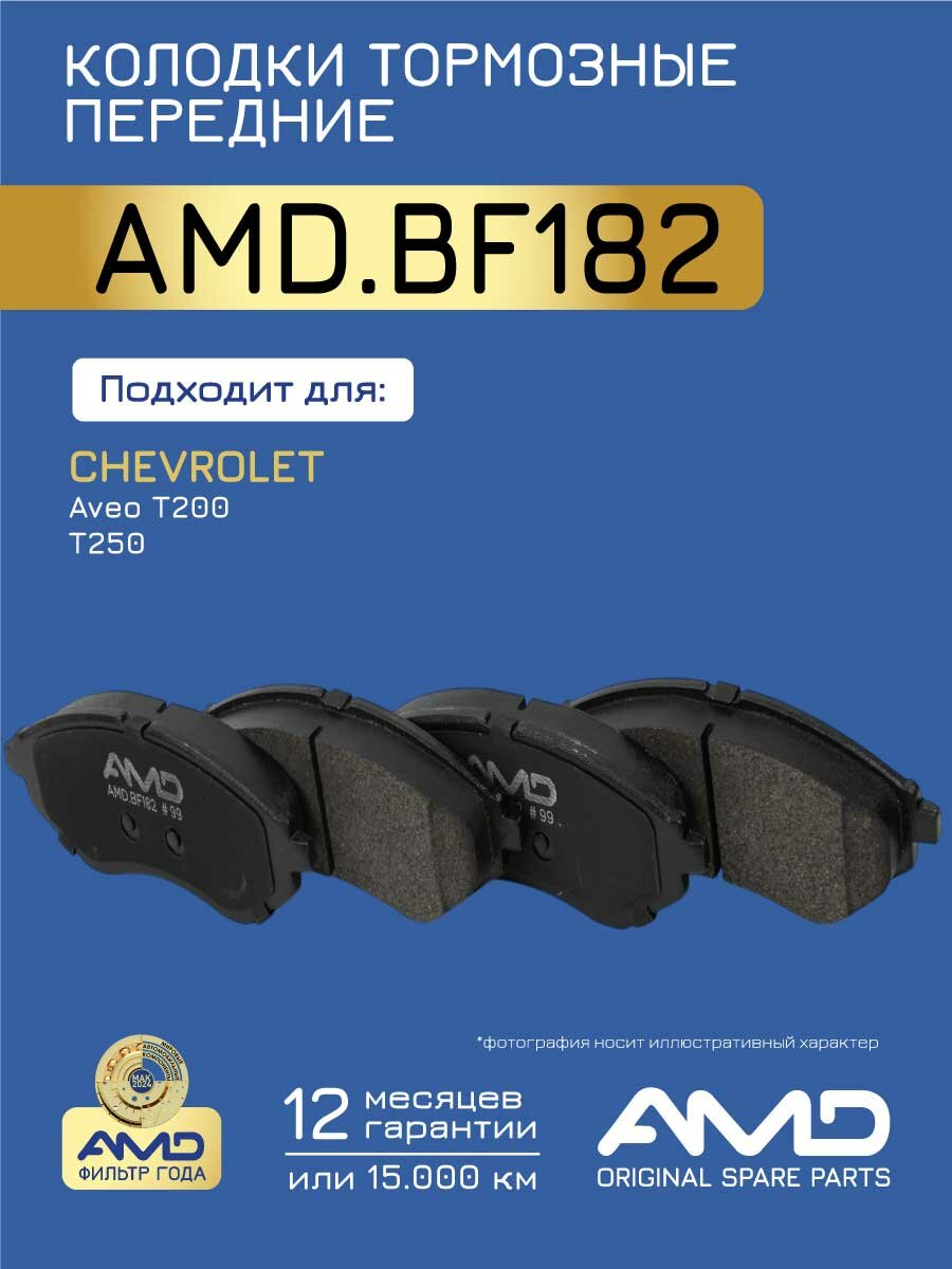 Колодка дискового тормоза 96534653 AMD. BF182 для CHEVROLET Aveo T200, T250