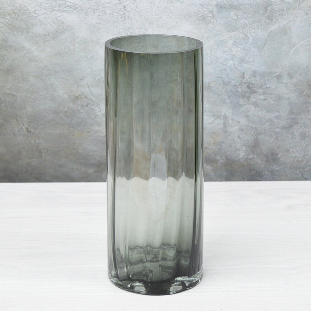Ваза стеклянная для цветов стильная серая прямоугольная 25х10см – украшение интерьера