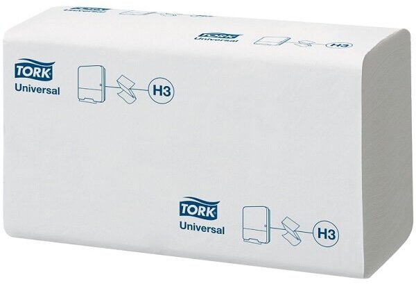 Полотенца бум. ZZ-сл (H3), Tork "Universal", 1-сл, 300л/пач, 23*23см, тисн, белые