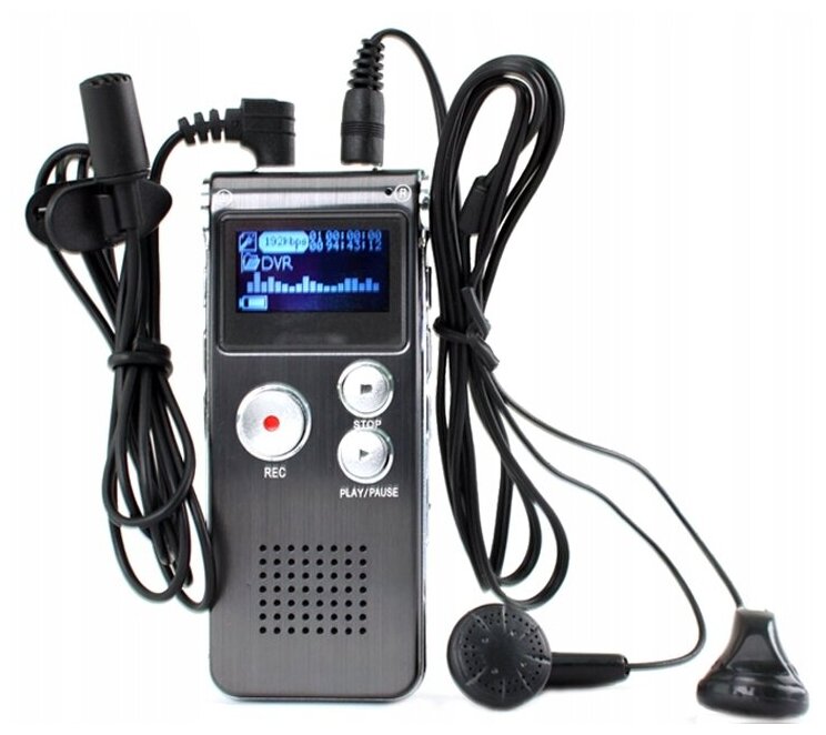 Диктофон с встроенной памятью 8 GB MP3 плеер активация голосом серый