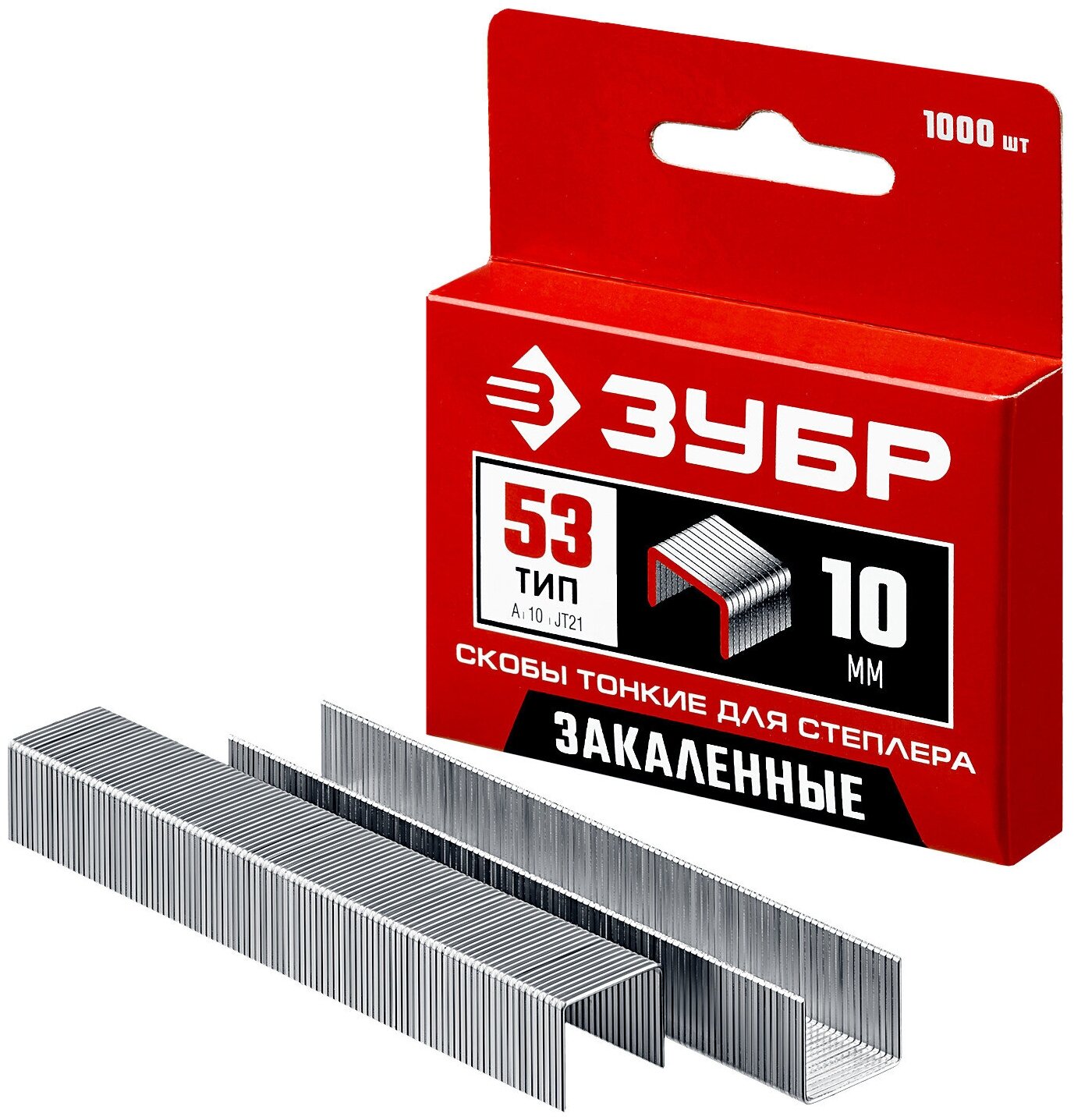 фото Узкие закаленные скобы ЗУБР 31625-10 тип 53 (1000 шт; 10 мм)