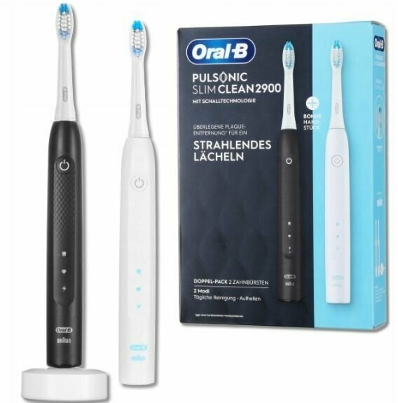 Электрическая зубная щетка Oral B Pulsonic Slim Clean 2900, набор из 2 штук - фотография № 1