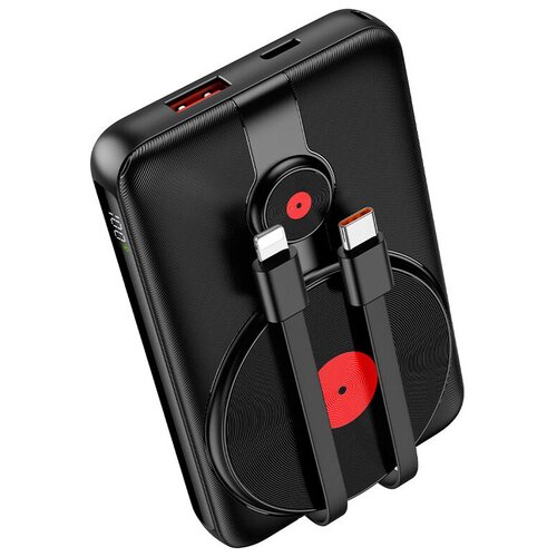 Повербанк для телефона маленький 10000 mAh QC30PD с беспроводной быстрой зарядкой экраном Hoco J92 Path MagSafe Type C Черный для Айфона Андроид 223600₽