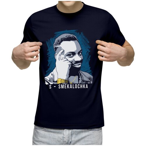 фото Мужская футболка «умный негр. мем. roll safe.негр с пальцем у виска.» (xl, темно-синий) us basic