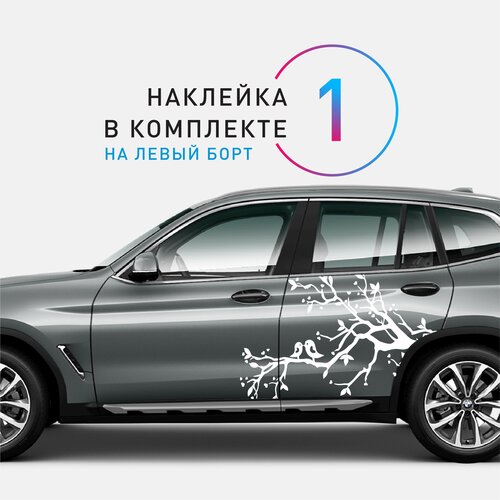 Виниловая наклейка на авто с белой веткой, левый борт, 1300х900