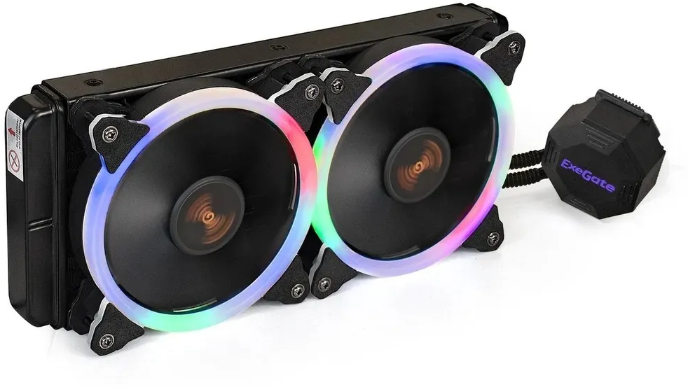 Комплект водяного охлаждения ExeGate BlackWater-240V2. PWM. RGB (RGB подсветка, LGA2066/2011/1366/1150/1151/1155/1156/1200/1700/AM4/FM1/FM2/FM2+/AM2/AM2+/AM3/AM3+, TDP 220W, Fan 120mm, PWM, 800-2000RPM, Hydro bearing, 4pin, 11-22db, с термопастой, на в