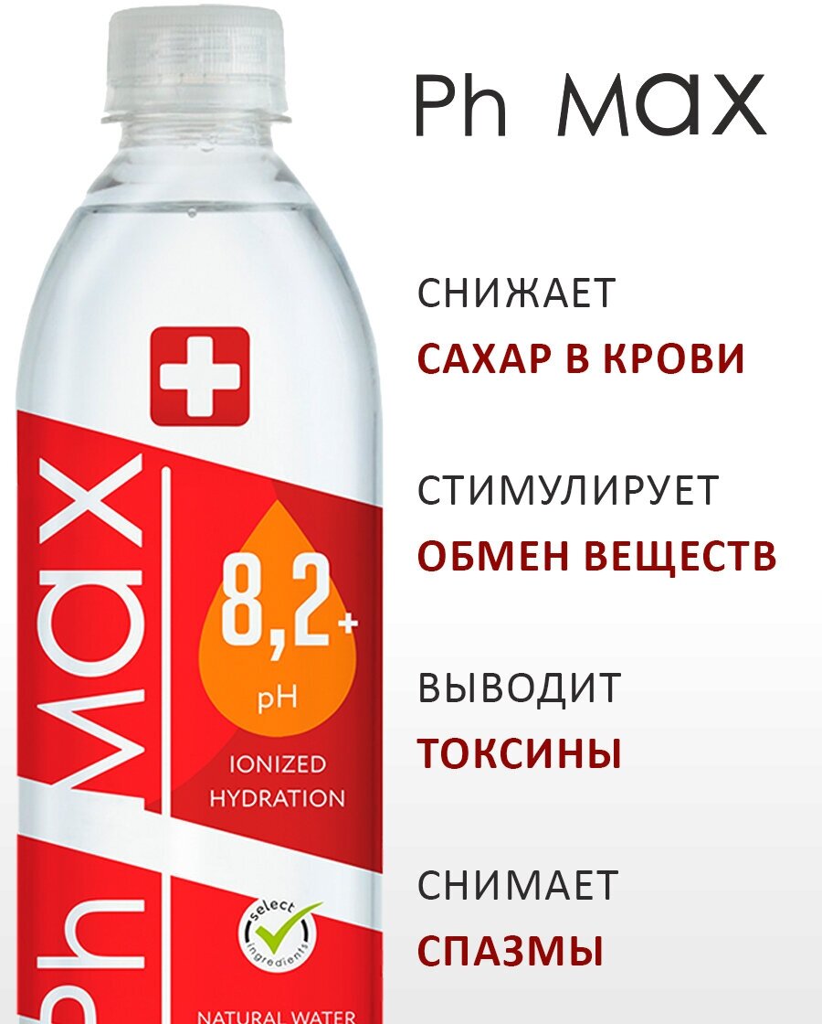 Ph MAX щелочная вода pH 8.2+ минеральная негазированная, для похудения, улучшение работы ЖКТ 12 бут.*0.5 л. - фотография № 2