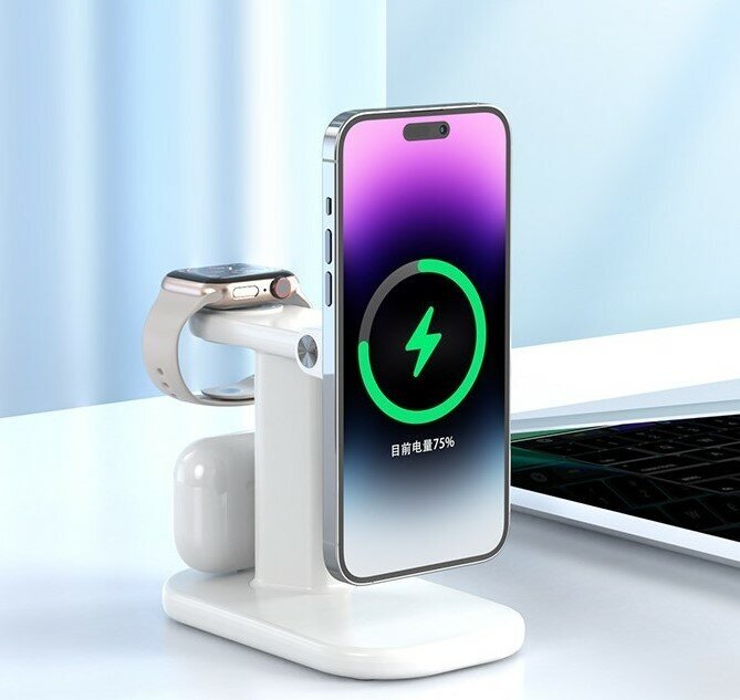 Беспроводная зарядная станция 3 в 1 Rapture MagSafe Smart A-70 (iMageSafe+Apple Watch+AirPods), белая