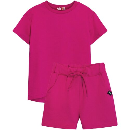 Комплект одежды Let's Go, футболка и шорты, повседневный стиль, размер 104, розовый