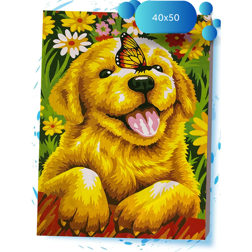 картина по номерам щенок на траве 40х50 см Картина по номерам Щенок (40х50 см) на холсте на подрамнике