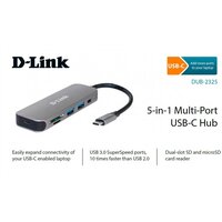 USB-концентратор D-Link DUB-2325/A1A, разъемов: 2, 10 см, серебристый