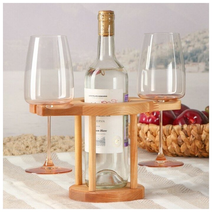 Столик-поднос для вина на 2 персоны Adelica, 25×15×1,8 см, берёза