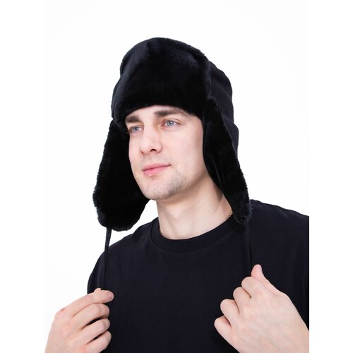 фото Шапка ушанка , демисезон/зима, утепленная, размер 56, черный нет бренда