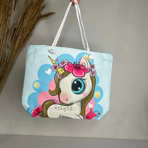 фото Сумка шоппер , белый, голубой ecotoys room