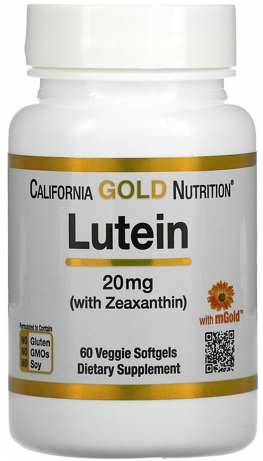 Капсулы California Gold Nutrition Lutein with Zeaxanthin, 50 г, 20 мг, 60 шт.