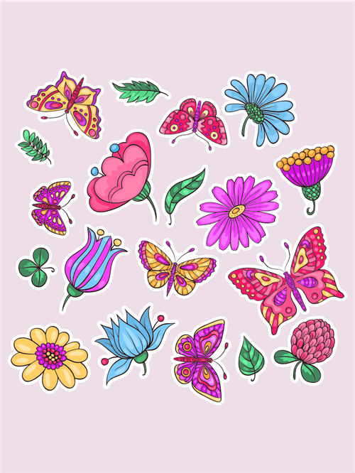 Наклейки стикеры Цветы и бабочки