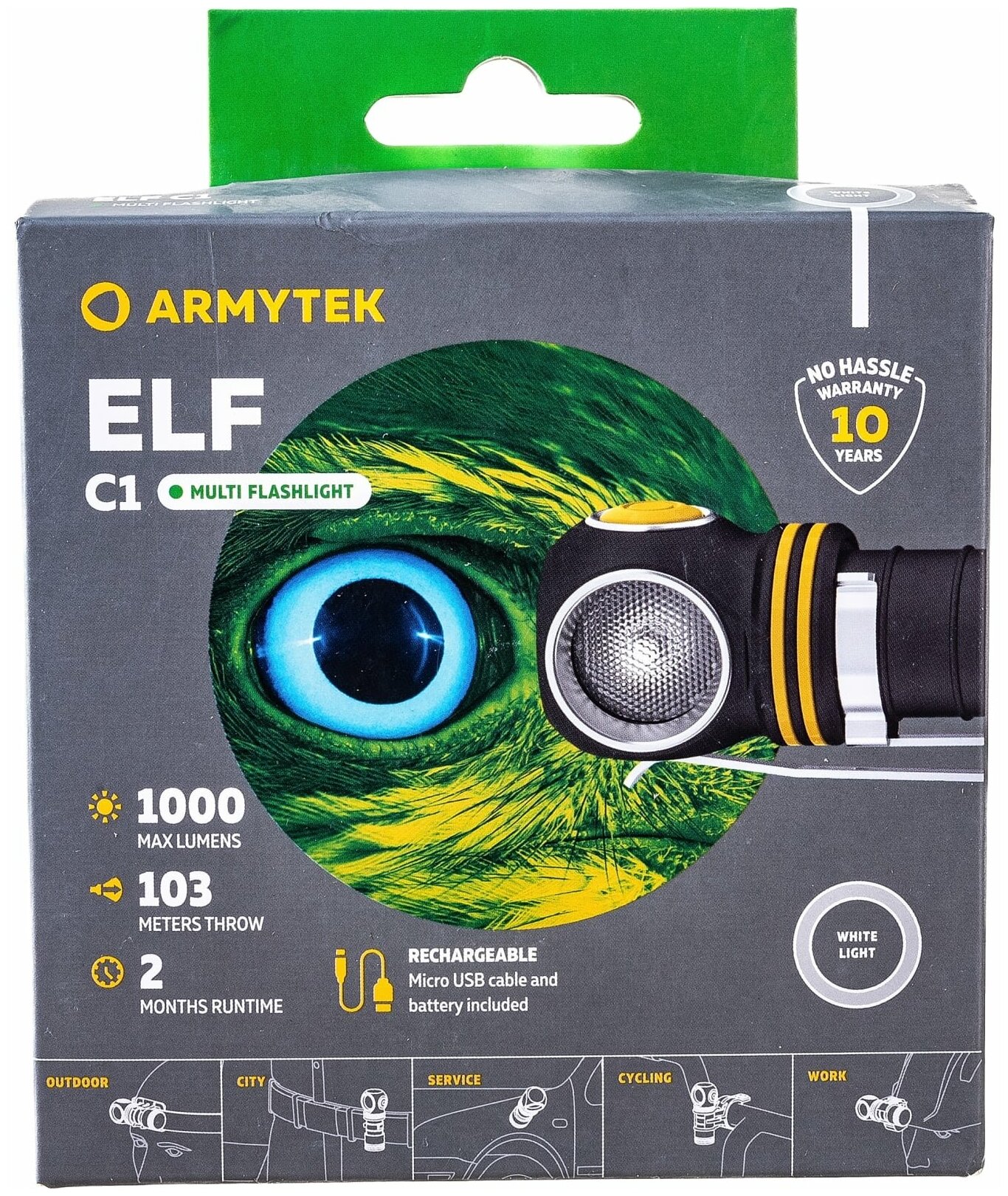 Мультифонарь светодиодный Armytek Elf C1 Micro USB+18350, 1000 лм, аккумулятор