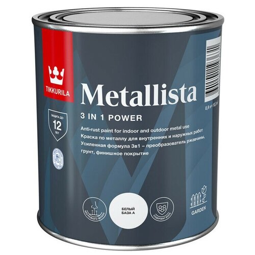 Краска по ржавчине 3 в 1 для внутренних и наружных работ Tikkurila Metallista / Тиккурила Металлиста белая 2,5 л.