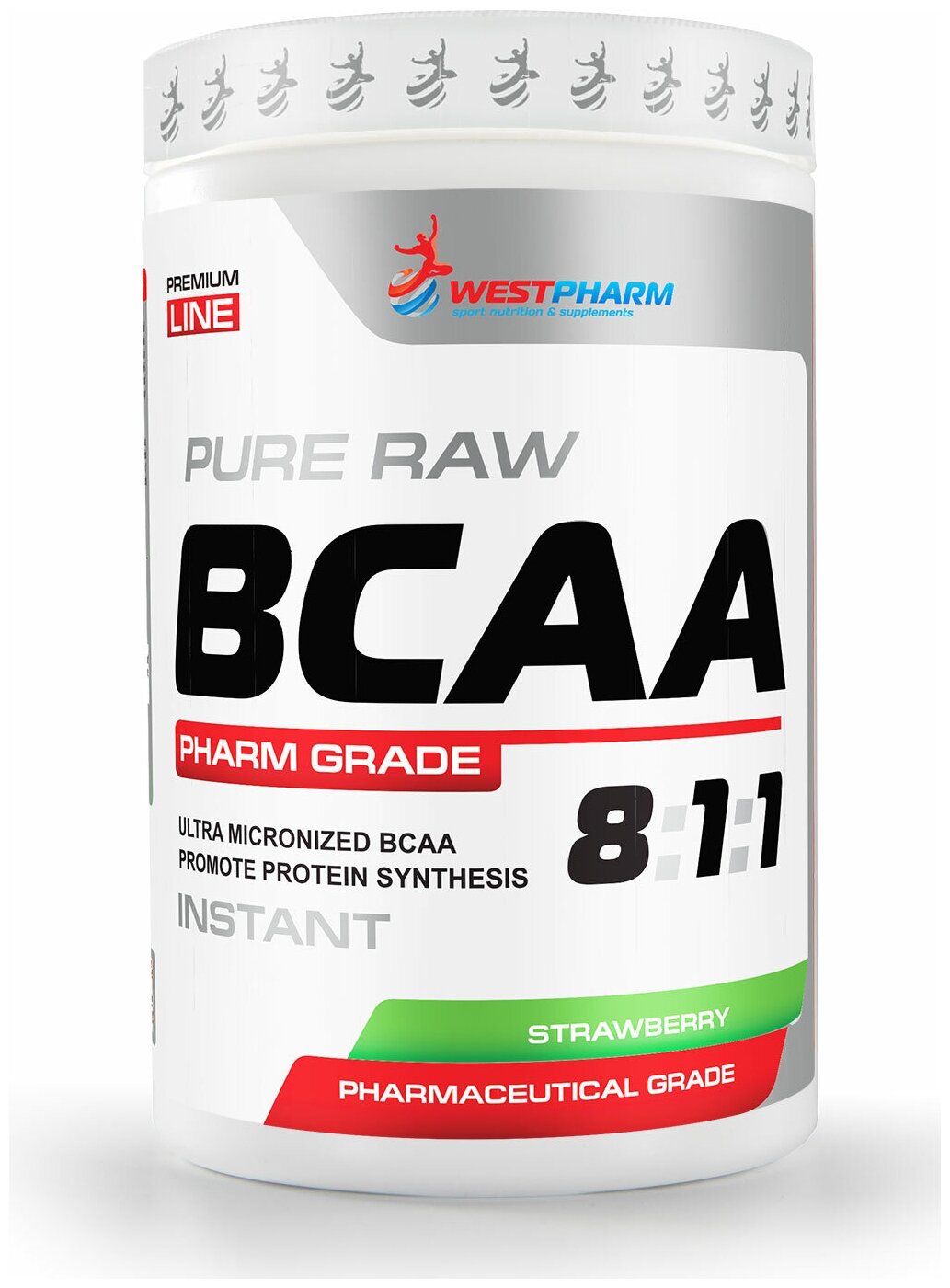 WestPharm BCAA 8:1:1 / БЦАА 8:1:1 порошок со вкусом Клубника / Незаменимые аминокислоты / Рост мышечной массы / Выносливость / 400 гр., 80 порций