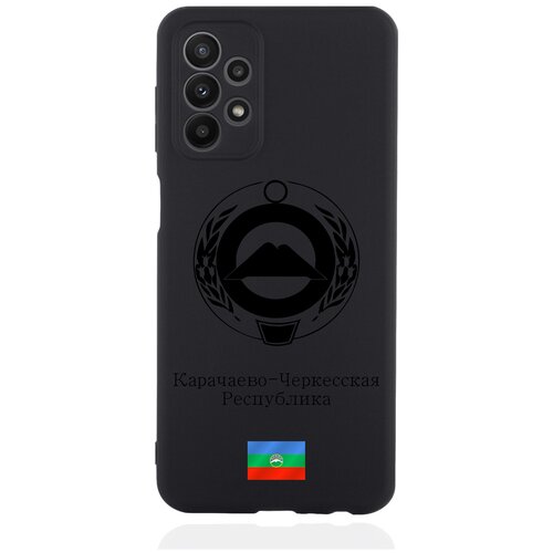 Черный силиконовый чехол для Samsung Galaxy A23 Черный лаковый Герб Карачаево-Черкесской Республики