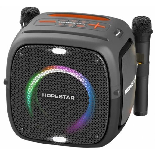 Портативная Bluetooth Колонка Hopestar Party One 80 Вт, с двумя беспроводными микрофонами/без штатива/портативная акустика /блютуз колонка (черный)