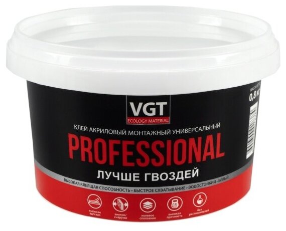 Клей акриловый монтажный универсальный Vgt (ВГТ) Professional, 0,8 кг, белый
