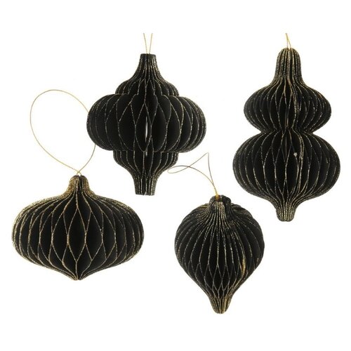 фото Набор бумажных ёлочных игрушек арт папье, бумага, чёрный, 9-15 см (4 шт.)., boltze 1017177-boltze