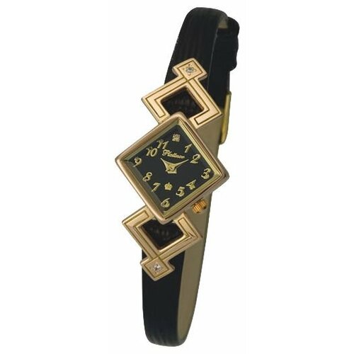 Наручные часы Platinor женские, кварцевые, корпус золото, 585 проба, фианитчерный