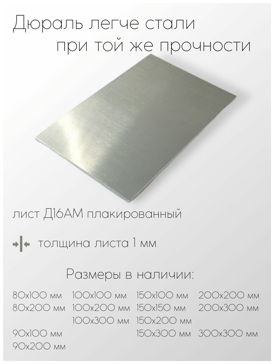 Алюминий (дюраль) Д16АМ лист толщина 1 мм 1x300x300 мм