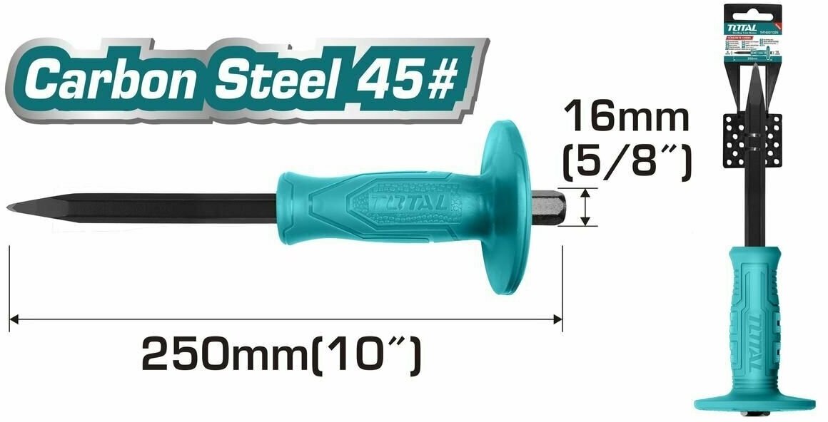 Зубило TOTAL THT4221026 с протектором острое 16мм/250мм