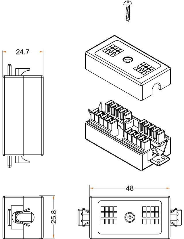 Hyperline CA-IDC-C5e-SH-F-WH Проходной адаптер coupler , Dual IDC, категория 5e, 4 пары, экранированный