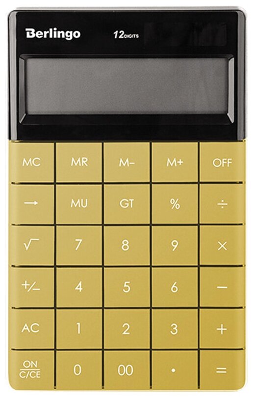 Калькулятор настольный Berlingo «PowerTX», 12 разр, двойное питание, 165×105×13мм, золотой