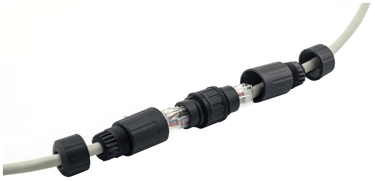Герметичный кабельный коннектор RJ-45 TWIST, cat.5e/cat.6, защита IP67, экранированный (FTP), c зажимами цанг, черный