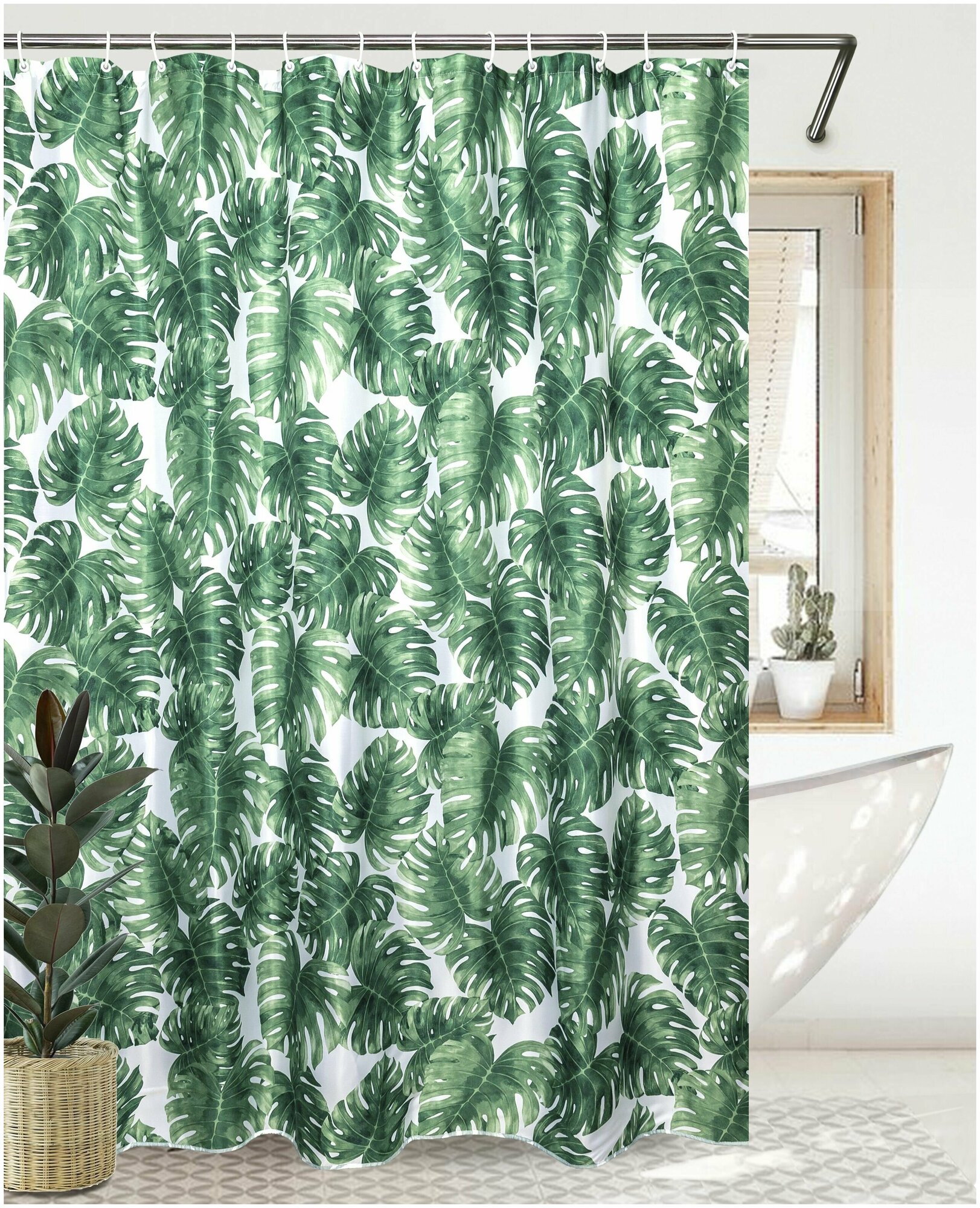 Штора для ванной BATH PLUS 180*200 тканевая с водоотталкивающей пропиткой Jungle palm