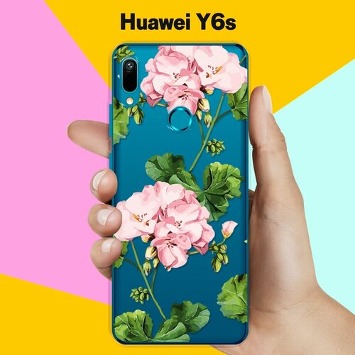 Силиконовый чехол Розовые цветы на Huawei Y6s силиконовый чехол розовые разводы рисунок на huawei y6s хуавей y6s