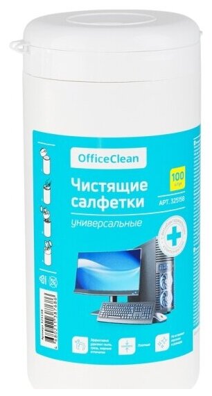 Салфетки Officeclean чистящие влажные , универсальные, антибактериальные, в тубе, плотные, 100 шт