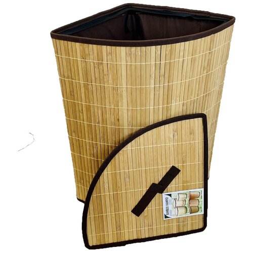 Корзина для белья угловая в ванную плетеная с крышкой, для хранения вещей и игрушек 32х32см Н50 50л. / Bamboolend