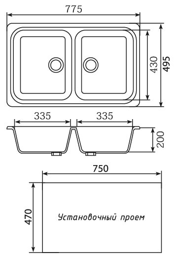 Мойка ML-GM23 двухчашевая, антрацит (343), 495*775*200мм - фотография № 4